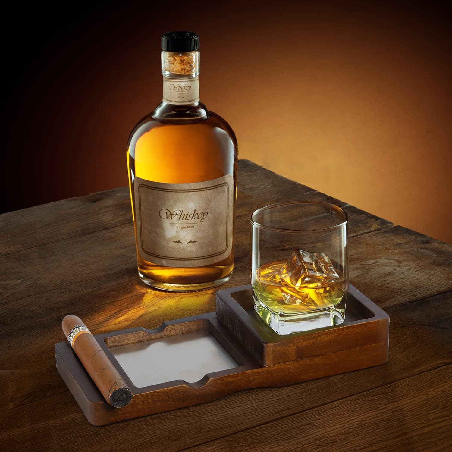 Solid Wood Cigar Ashtray Tray  - Cigar Cutter Set 评论和价格