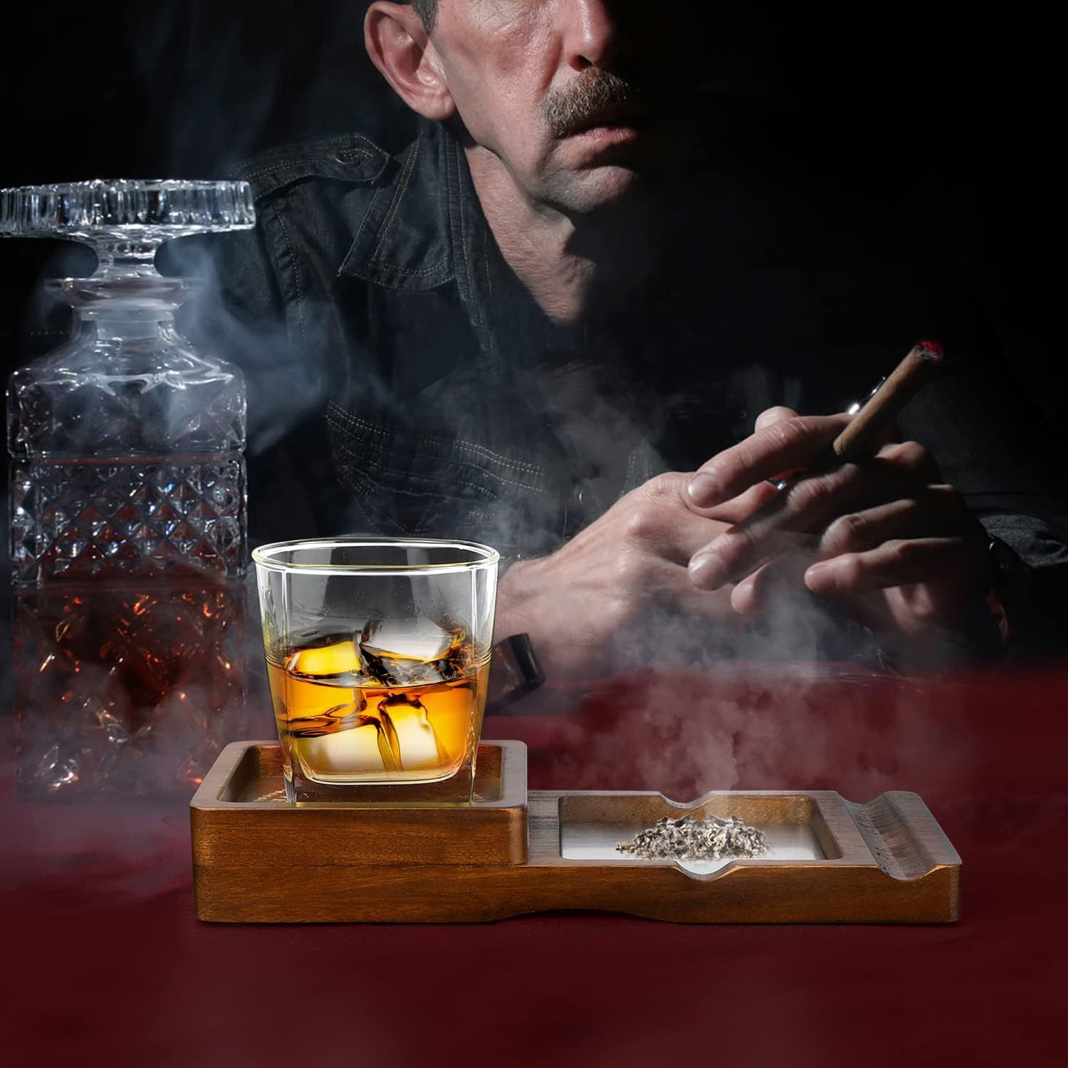 Solid Wood Cigar Ashtray Tray  - Cigar Cutter Set 评论和价格