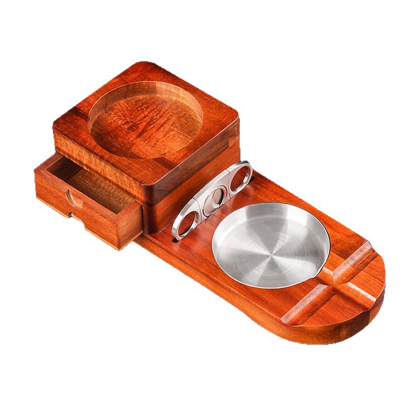 Solid Wood Cigar Ashtray Tray  - Cigar Cutter Set 评论和价格